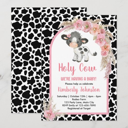 Heilige Koe boho baby shower roze boerderij meisje Kaart (Voorkant / Achterkant)