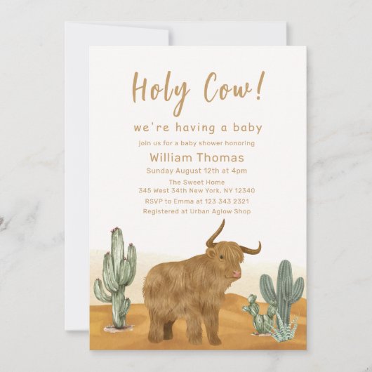 Heilige Koe Boho Cactus Desert Baby shower Kaart (Voorkant)