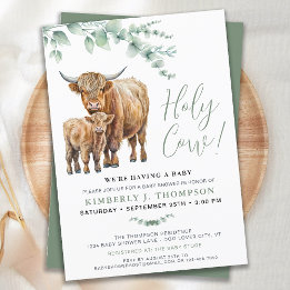 Heilige Koe Boho Greenery Highland Koe Baby shower Kaart