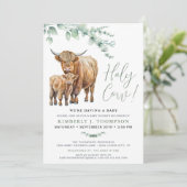 Heilige Koe Boho Greenery Highland Koe Baby shower Kaart (Staand voorkant)