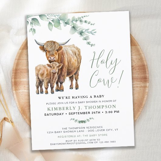 Heilige Koe Boho Greenery Highland Koe Baby shower Uitnodiging Briefkaart