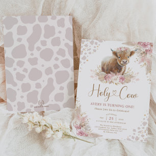 Heilige Koe Boho Pampas Highland Koe Girl Birthday Kaart