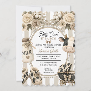 Heilige Koe Boy Baby Shower Boho Bloem Waterverf Kaart