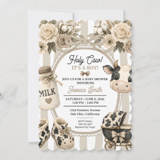 Heilige Koe Boy Baby Shower Boho Bloem Waterverf Kaart