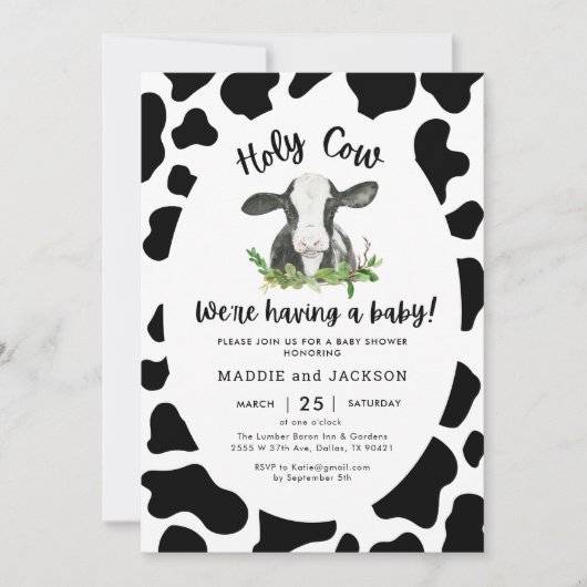 Heilige Koe Boy Koe Thema Baby Shower Uitnodiging (Voorkant)