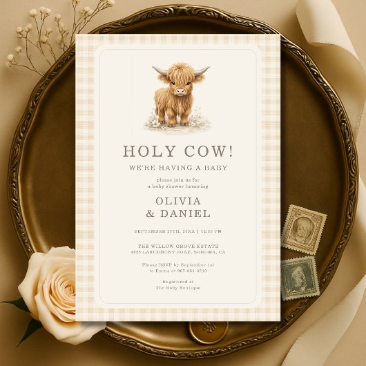 Heilige Koe Couples Gingham Baby Shower Kaart