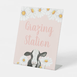 Heilige Koe Daisy Roze Verjaardag Eettafel Bord Reclamebord Met Voetstuk