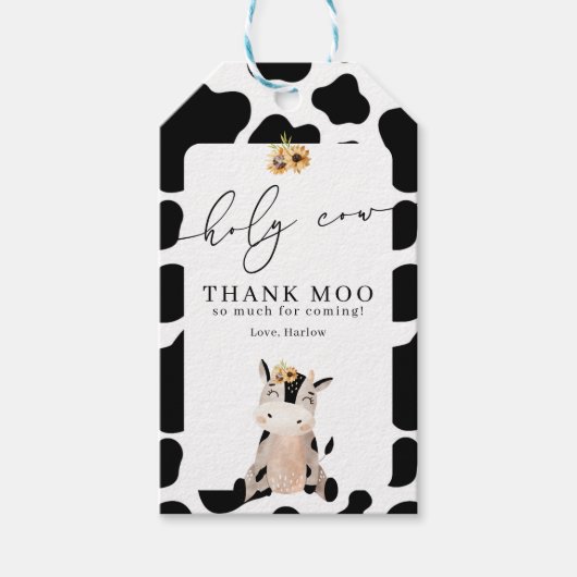 Heilige Koe Dank Moo Sunflower Birthday Cadeaulabel (Voorkant)