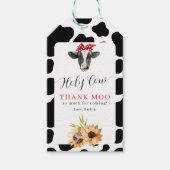 Heilige Koe Dank Moo Sunflower Birthday Cadeaulabel (Voorkant)