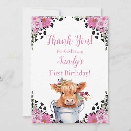 Heilige Koe eerste verjaardag , dank u wel Bedankkaart (Voorkant)