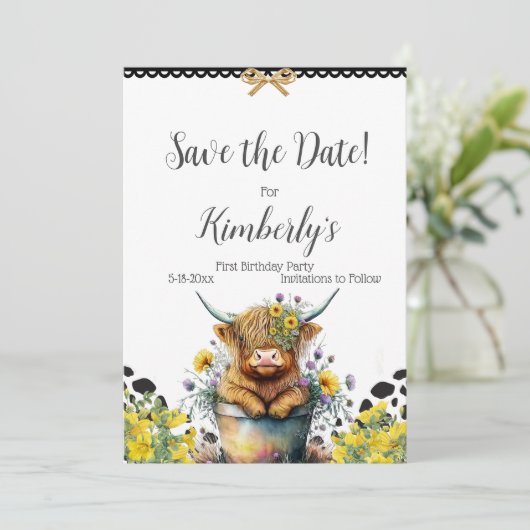 Heilige Koe eerste verjaardag , dank u wel Save The Date (Staand voorkant)