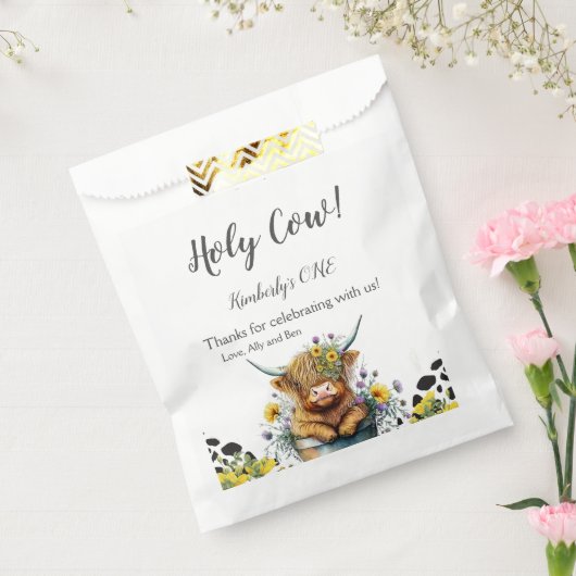 Heilige Koe Eerste verjaardag, Koe Highland, dank  Bedankzakje (Gezegeld)