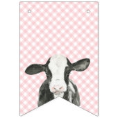 Heilige Koe eerste verjaardag Pink Plaid Koe Print Vlaggetjes (Eerste vlag)