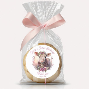 Heilige Koe Eerste verjaardag Roze Hartelijk dank Ronde Sticker