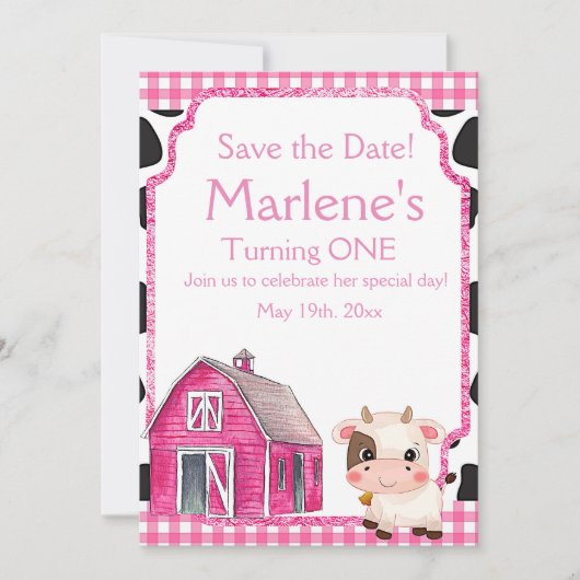 Heilige Koe Eerste verjaardag Save The Date (Voorkant)