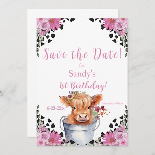 Heilige Koe Eerste Verjaardag Save the Date (Voorkant / Achterkant)