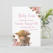 Heilige Koe Eerste verjaardag Save The Date (Staand voorkant)