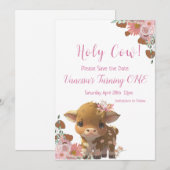 Heilige Koe Eerste verjaardag Save The Date (Voorkant / Achterkant)