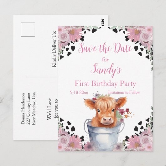 Heilige Koe Eerste Verjaardag, Save the Date Briefkaart (Voorkant / Achterkant)