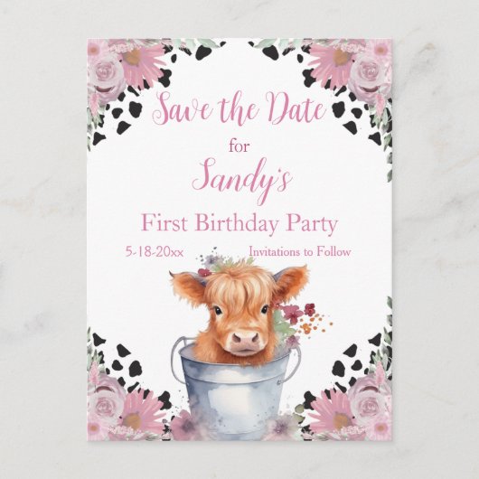 Heilige Koe Eerste Verjaardag, Save the Date Briefkaart (Voorkant)