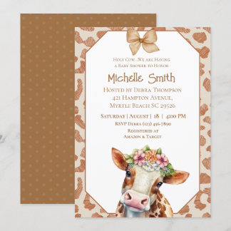 Heilige Koe Floral Brown Baby shower Kaart