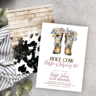 Heilige Koe Floral Cowboy Boots 30th Birthday Kaart