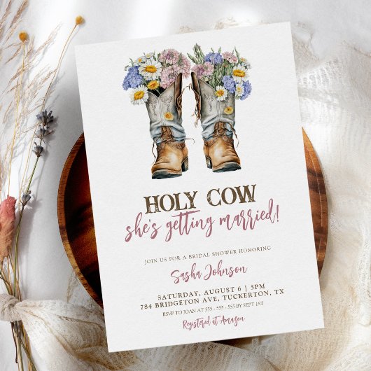 Heilige Koe Floral Cowboy Boots Vrijgezellenfeest Kaart