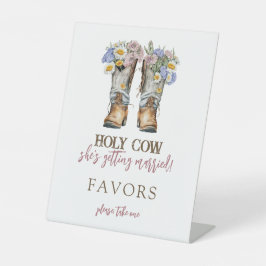 Heilige Koe Floral Cowboy Boots Vrijgezellenfeest Reclamebord Met Voetstuk