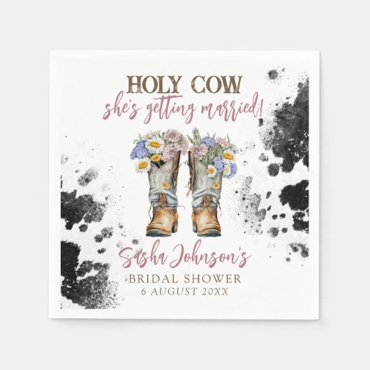 Heilige Koe Floral Cowboy Boots Vrijgezellenfeest Servet (Voorkant)