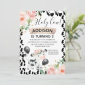 Heilige Koe Floral en Koe 2e verjaardag Invitat Kaart (Staand voorkant)