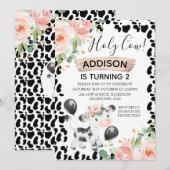 Heilige Koe Floral en Koe 2e verjaardag Invitat Kaart (Voorkant / Achterkant)