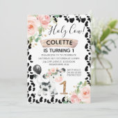 Heilige Koe Floral en Koe drukken 1e verjaardag Ui Kaart (Staand voorkant)