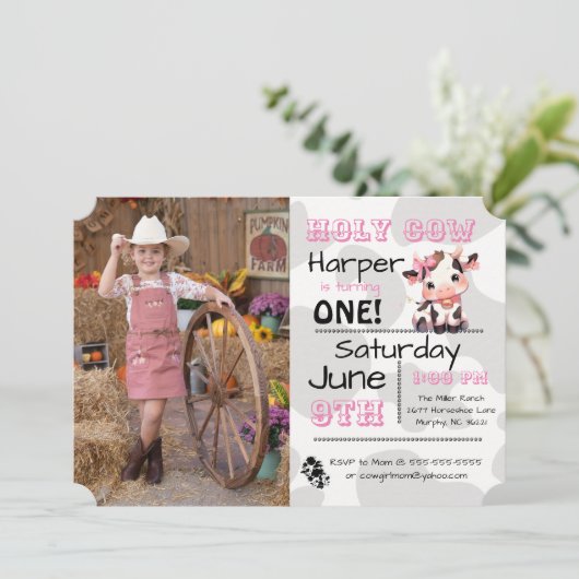 Heilige Koe Foto Land Verjaardagsfeestuitnodiging Kaart (Staand voorkant)