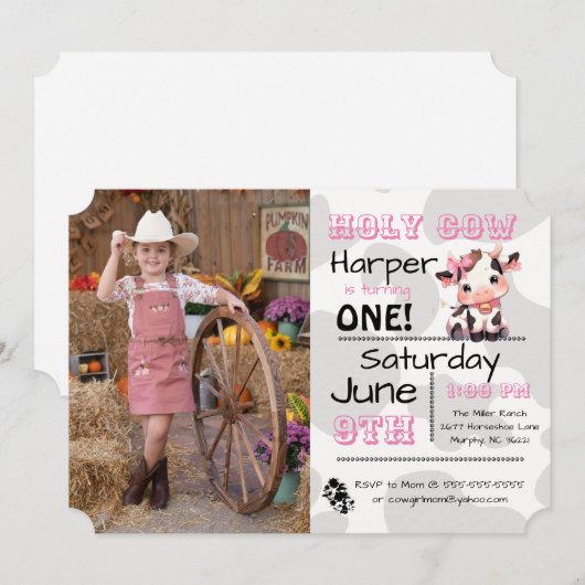 Heilige Koe Foto Land Verjaardagsfeestuitnodiging Kaart (Voorkant / Achterkant)