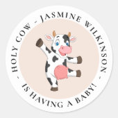 Heilige koe genderneutraal minimaal baby shower ronde sticker (Voorkant)