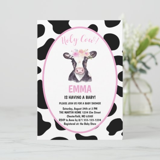 Heilige Koe Geslacht Onthullen Baby shower Uitnodi Kaart (Staand voorkant)
