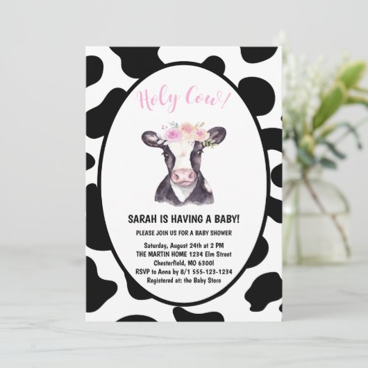 Heilige Koe Geslacht Reveal Baby Shower Uitnodigin Kaart (Staand voorkant)
