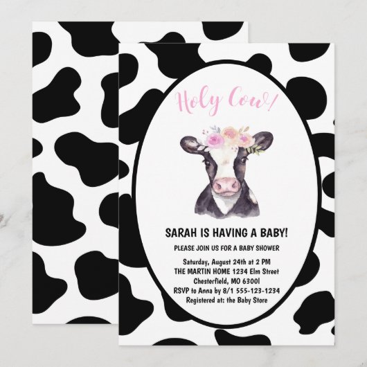 Heilige Koe Geslacht Reveal Baby Shower Uitnodigin Kaart (Voorkant / Achterkant)