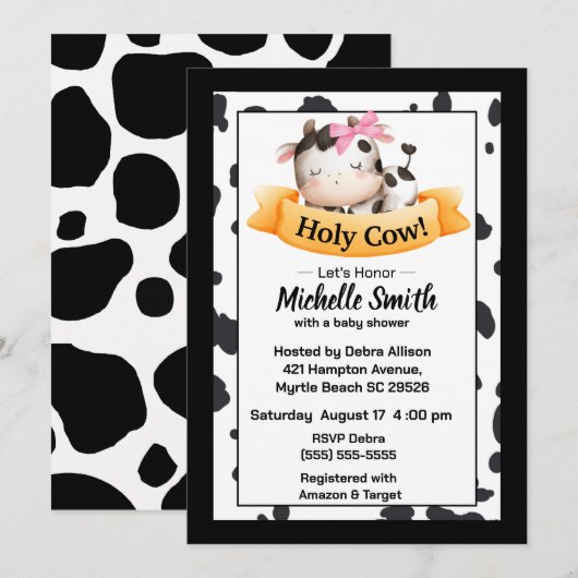 Heilige Koe Girl Baby Shower Invitaties Kaart (Voorkant / Achterkant)
