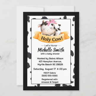 Heilige Koe Girl Baby Shower Invitaties Kaart