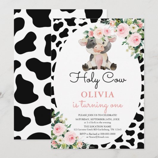 Heilige Koe Girl Pink Floral Boerderij Birthday Kaart (Voorkant / Achterkant)