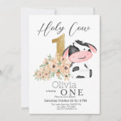 Heilige Koe Goudbloemen 1e Verjaardagsfeest Kaart (Voorkant)