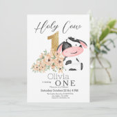 Heilige Koe Goudbloemen 1e Verjaardagsfeest Kaart (Staand voorkant)