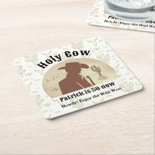 Heilige Koe Grappig  Cowboy 50ste verjaardag Kartonnen Onderzetters