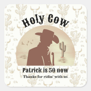 Heilige Koe Grappig  Cowboy 50ste verjaardag Vierkante Sticker