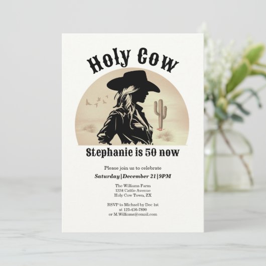 Heilige Koe Grappig  Cowgirl 50ste verjaardag Kaart (Staand voorkant)