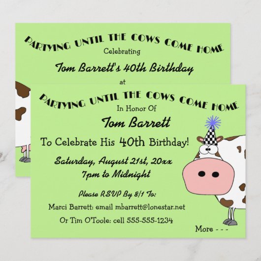 Heilige Koe! Grappige verjaardagsfeestje uitnodigi Kaart (Voorkant / Achterkant)
