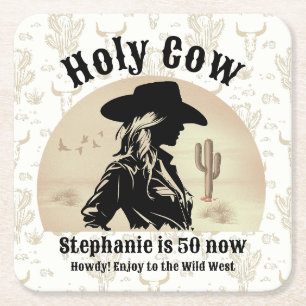 Heilige Koe Grappige Vintage Cowgirl 50e Verjaarda Kartonnen Onderzetters