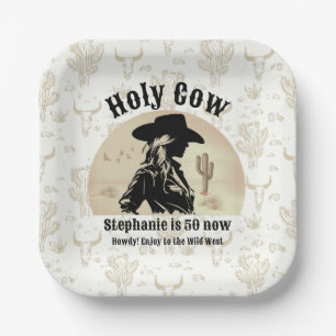 Heilige Koe Grappige Vintage Cowgirl 50e Verjaarda Papieren Bordje
