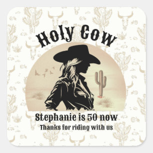 Heilige Koe Grappige Vintage Cowgirl 50e Verjaarda Vierkante Sticker